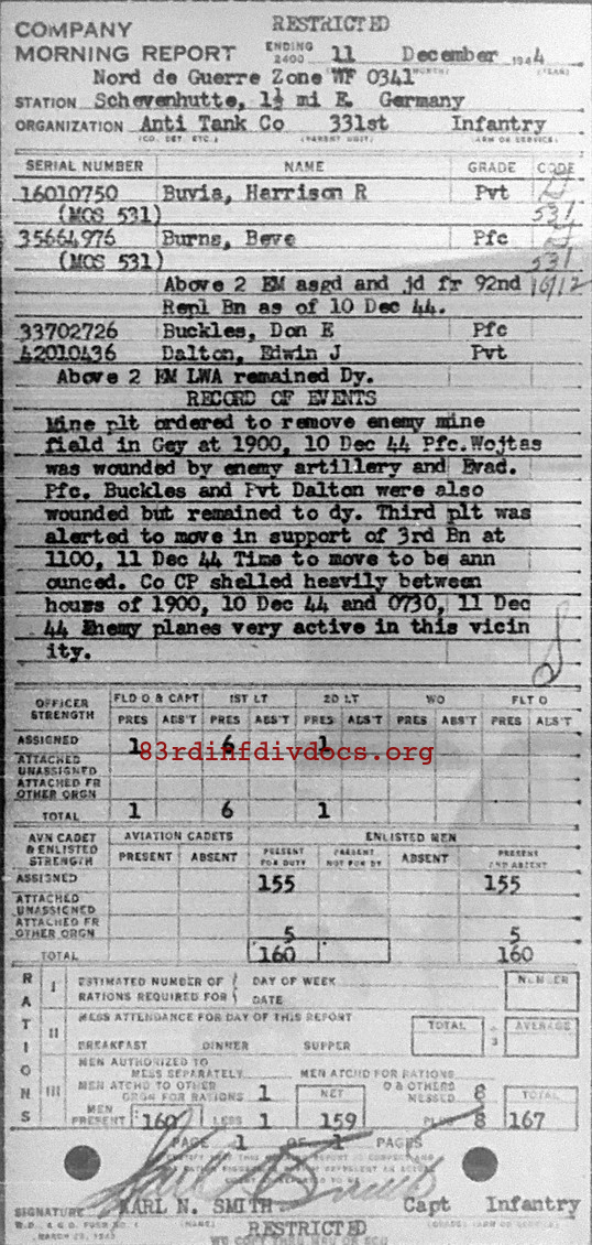 Morning report ATCO Co, 1944-12-11, page 1 Morning report