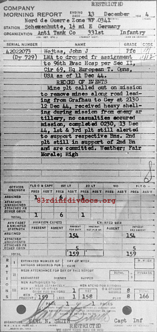 Morning report ATCO Co, 1944-12-13, page 1 Morning report