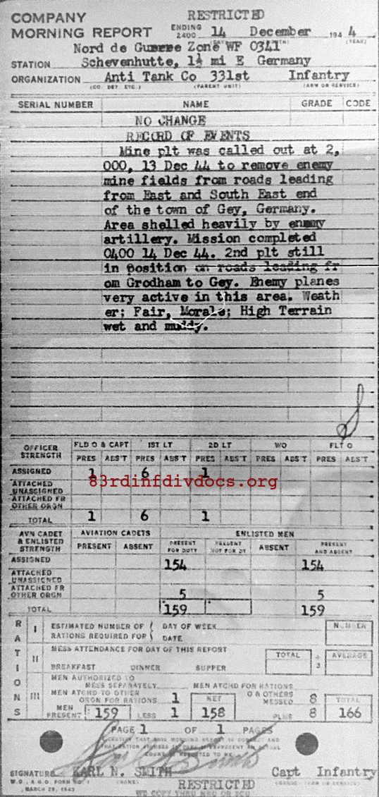 Morning report ATCO Co, 1944-12-14, page 1 Morning report