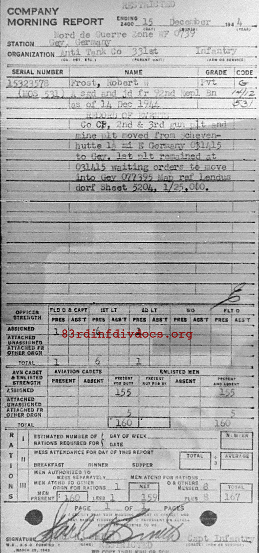 Morning report ATCO Co, 1944-12-15, page 1 Morning report