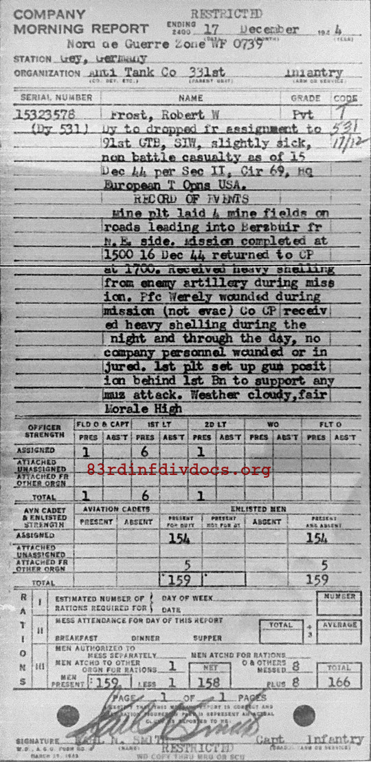 Morning report ATCO Co, 1944-12-17, page 1 Morning report