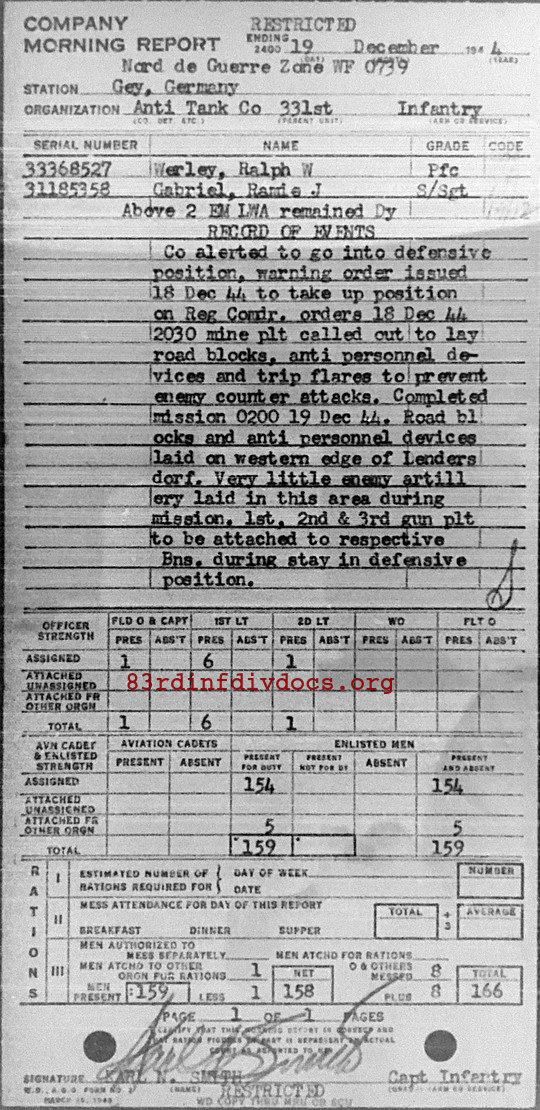 Morning report ATCO Co, 1944-12-19, page 1 Morning report
