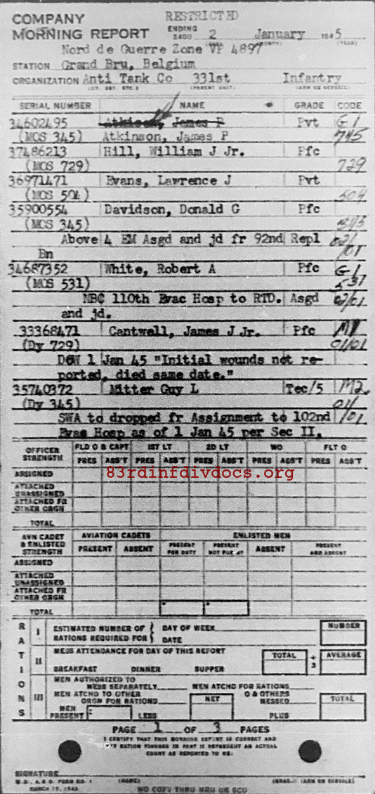 Morning report ATCO Co, 1945-01-02, page 1 Morning report