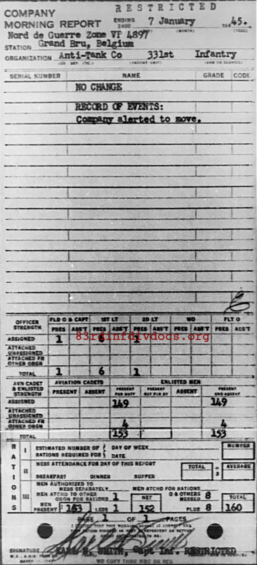 Morning report ATCO Co, 1945-01-07, page 1 Morning report