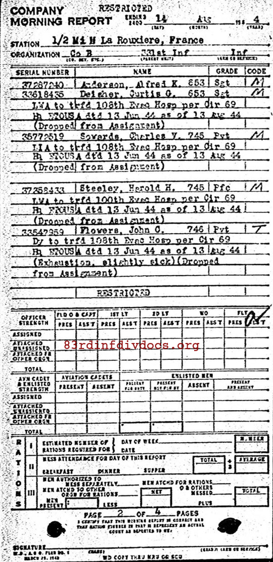 Morning report B Co, 1944-08-14, page 2 Morning report
