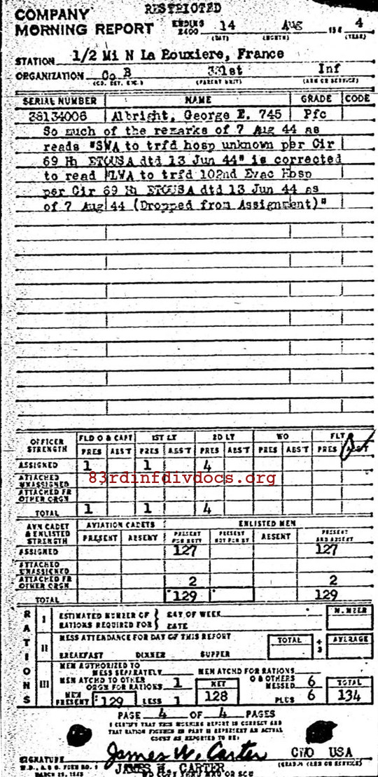 Morning report B Co, 1944-08-14, page 4 Morning report