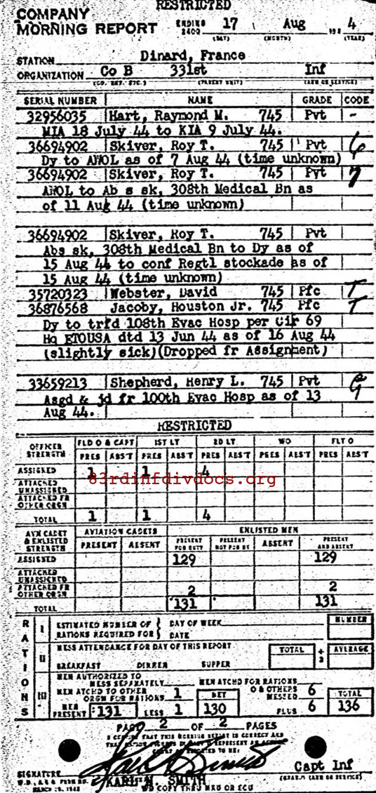 Morning report B Co, 1944-08-17, page 2 Morning report