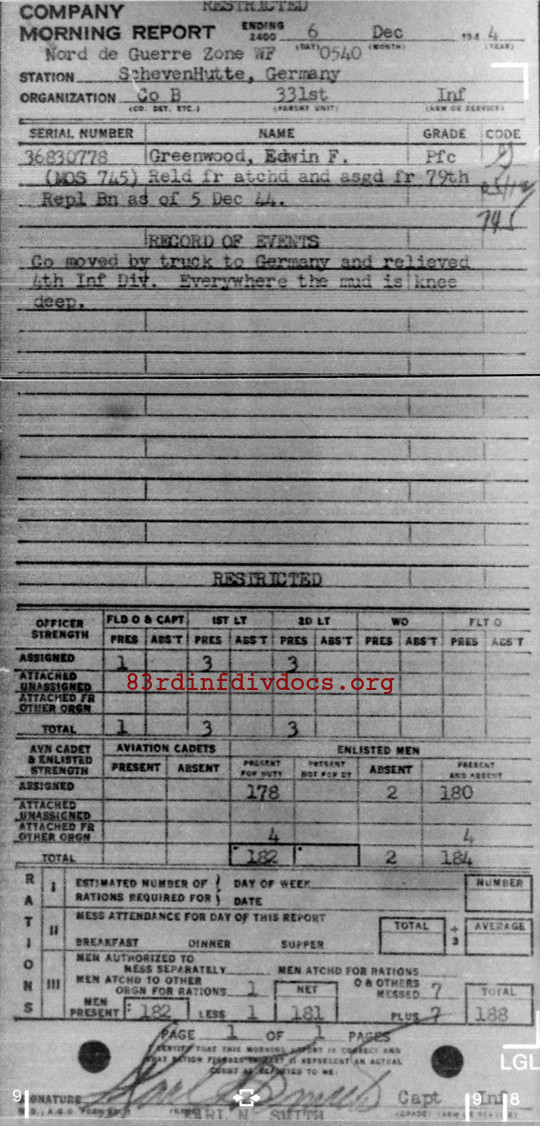 Morning report B Co, 1944-12-06, page 1 Morning report