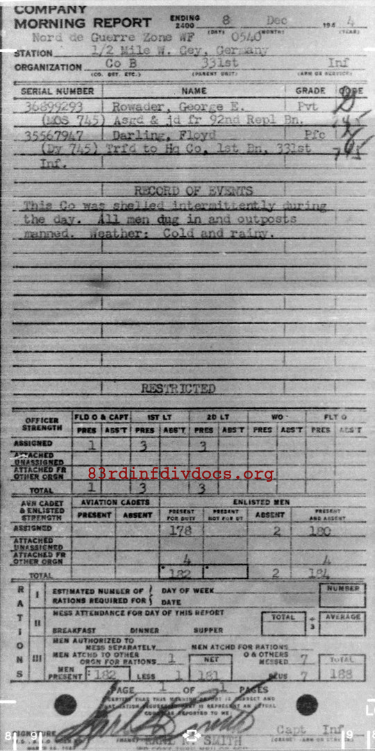Morning report B Co, 1944-12-08, page 1 Morning report