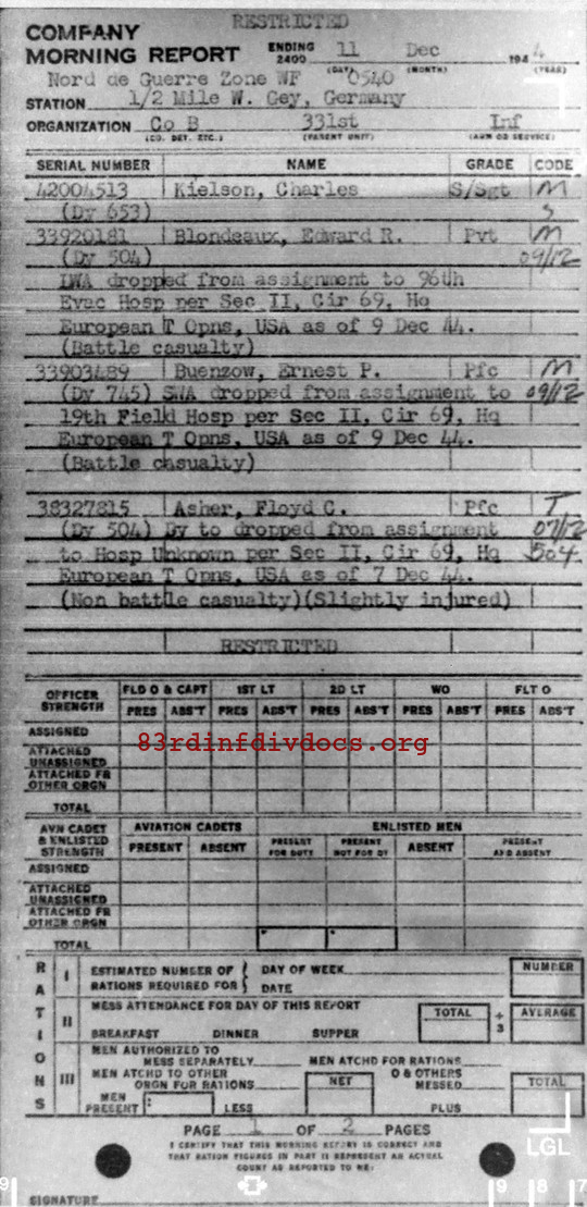 Morning report B Co, 1944-12-11, page 1 Morning report