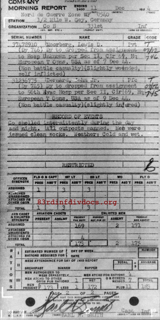 Morning report B Co, 1944-12-11, page 2 Morning report