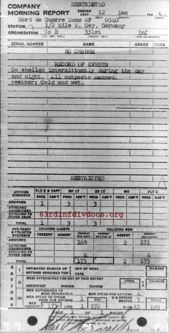Morning report B Co, 1944-12-12, page 1 Morning report
