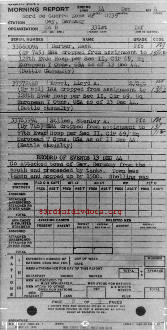 Morning report B Co, 1944-12-14, page 2 Morning report