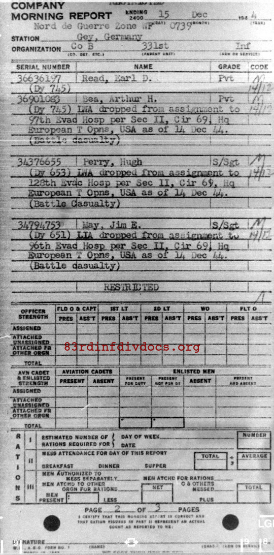 Morning report B Co, 1944-12-15, page 2 Morning report