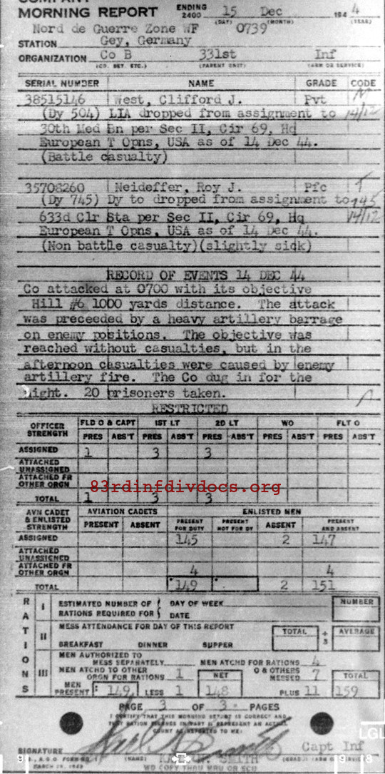 Morning report B Co, 1944-12-15, page 3 Morning report