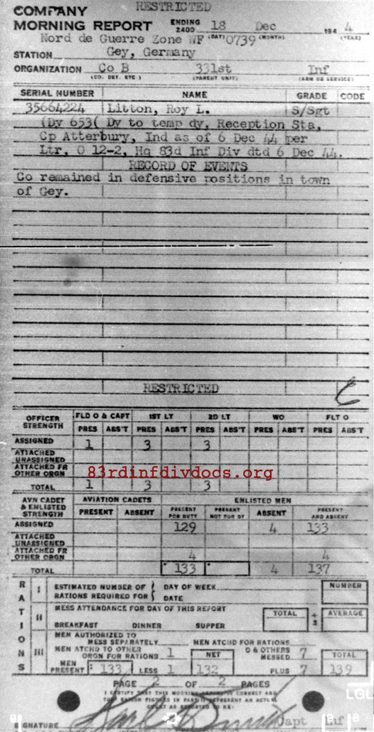 Morning report B Co, 1944-12-18, page 2 Morning report