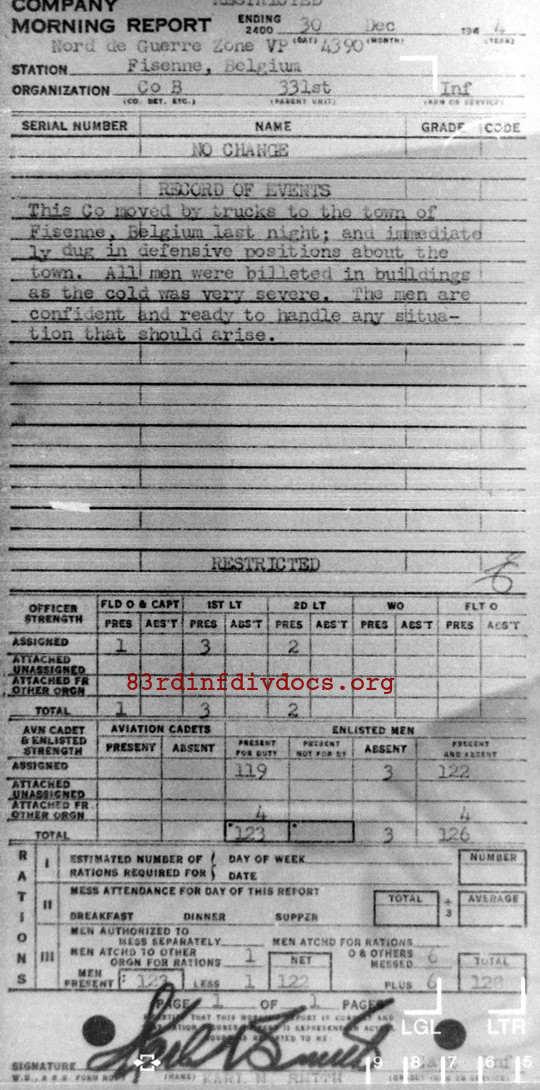 Morning report B Co, 1944-12-30, page 1 Morning report