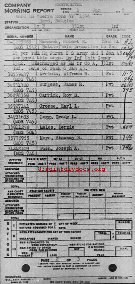 Morning report B Co, 1945-01-06, page 2 Morning report