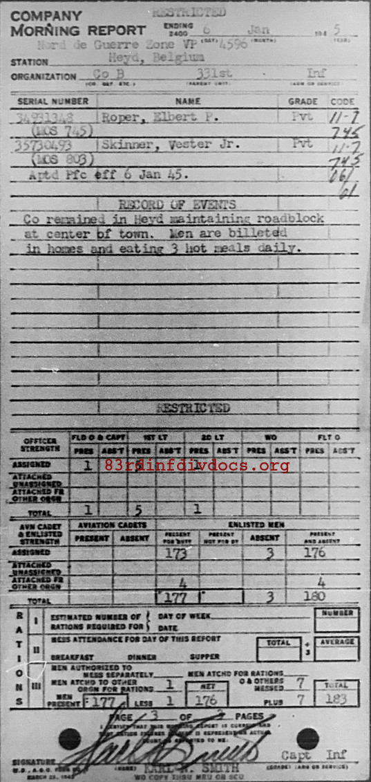 Morning report B Co, 1945-01-06, page 3 Morning report