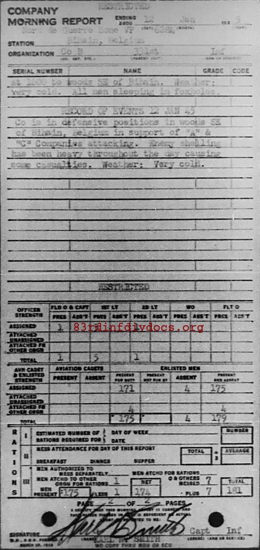 Morning report B Co, 1945-01-12, page 2 Morning report