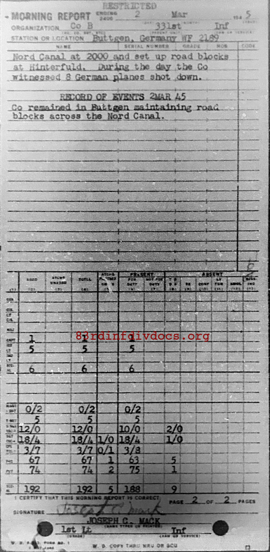 Morning report B Co, 1945-03-02, page 2 Morning report