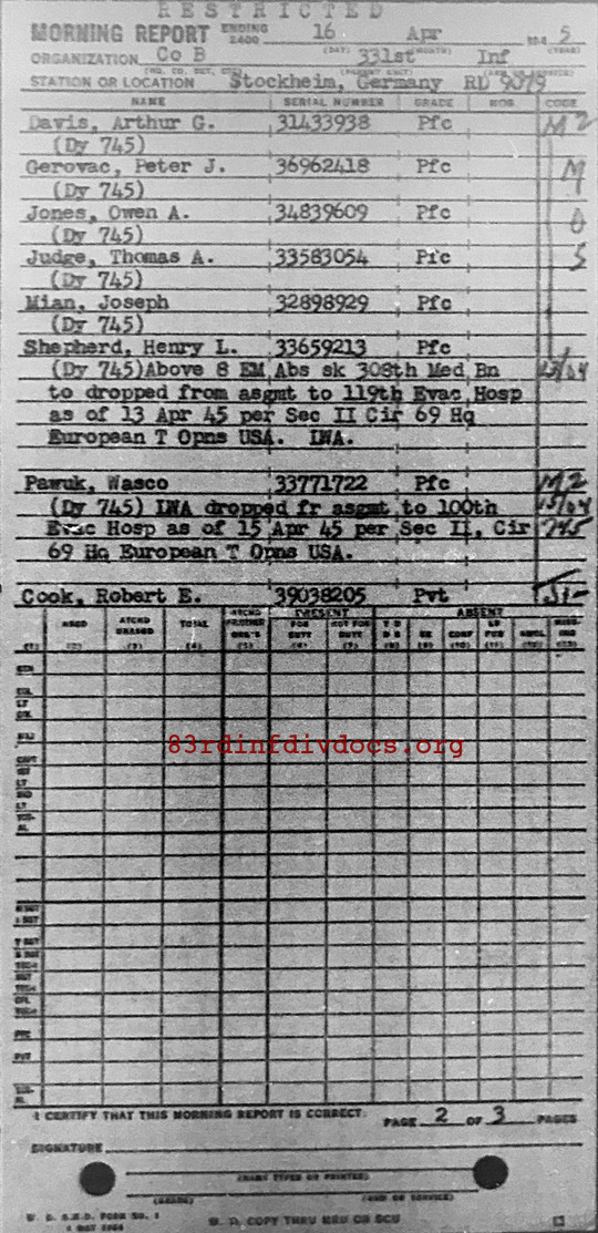 Morning report B Co, 1945-04-16, page 2 Morning report