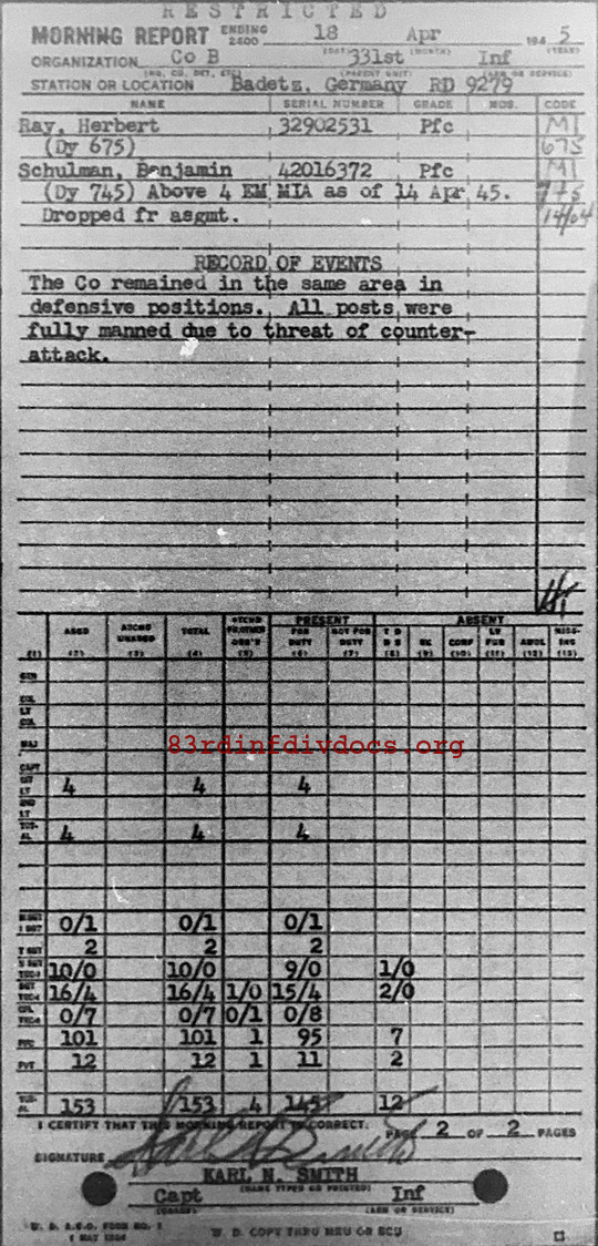 Morning report B Co, 1945-04-18, page 2 Morning report