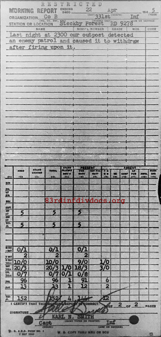 Morning report B Co, 1945-04-22, page 2 Morning report