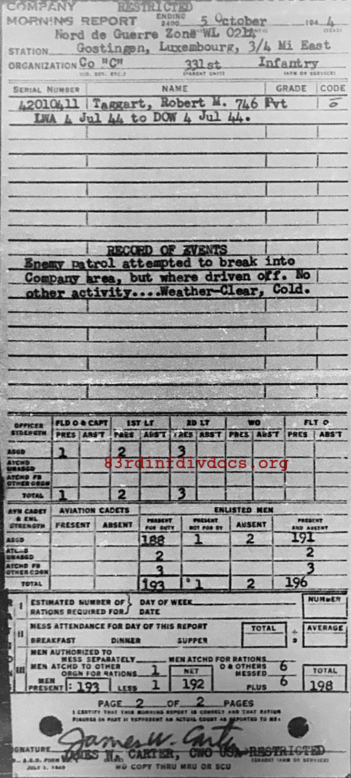 Morning report C Co, 1944-10-05, page 2 Morning report