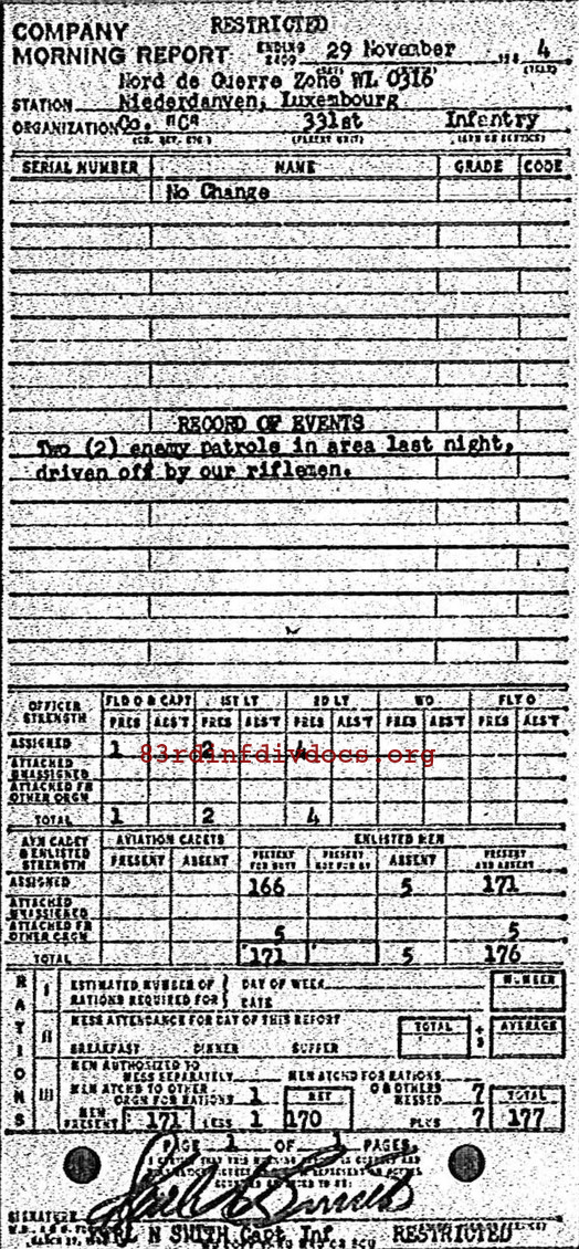 Morning report C Co, 1944-11-29, page 1 Morning report