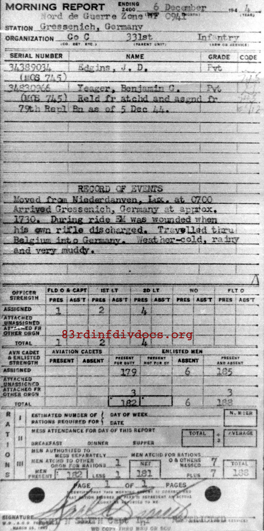 Morning report C Co, 1944-12-06, page 1 Morning report