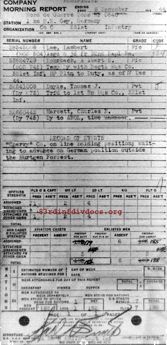 Morning report C Co, 1944-12-08, page 1 Morning report