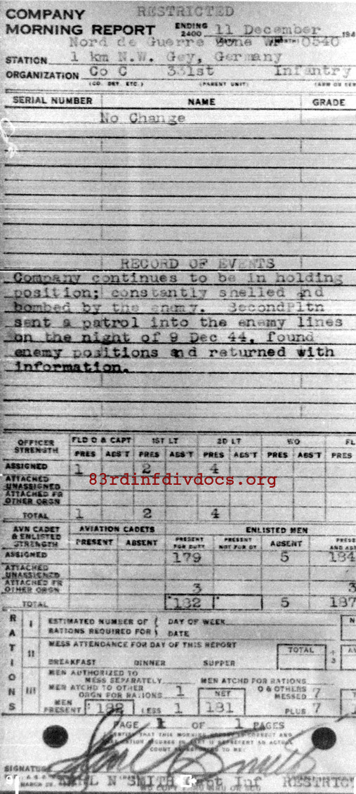 Morning report C Co, 1944-12-11, page 1 Morning report