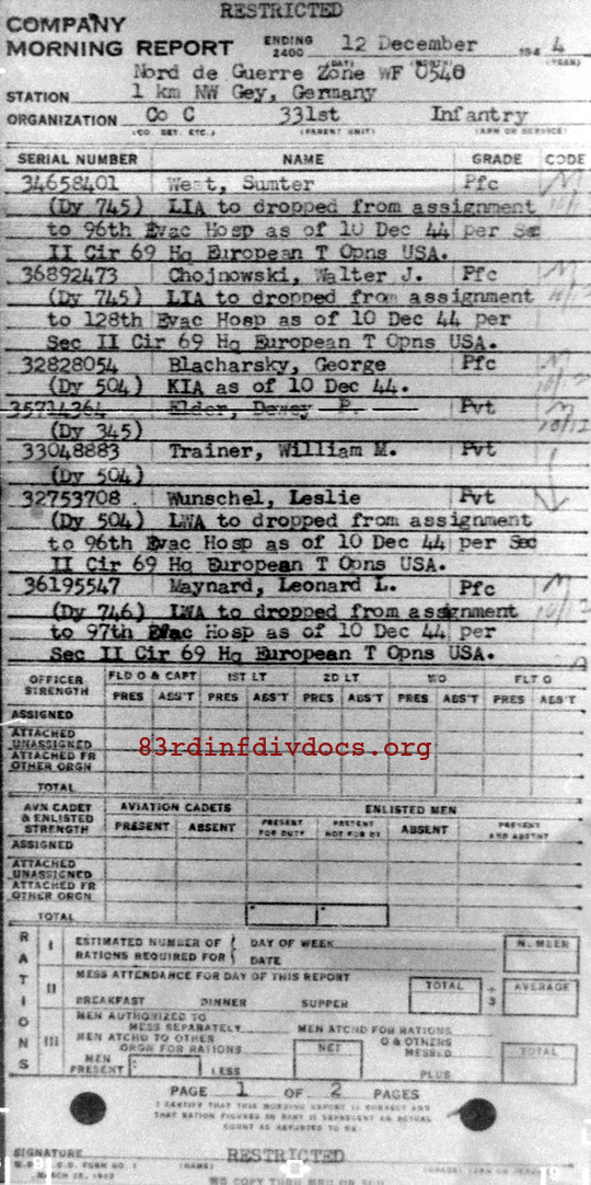 Morning report C Co, 1944-12-12, page 1 Morning report