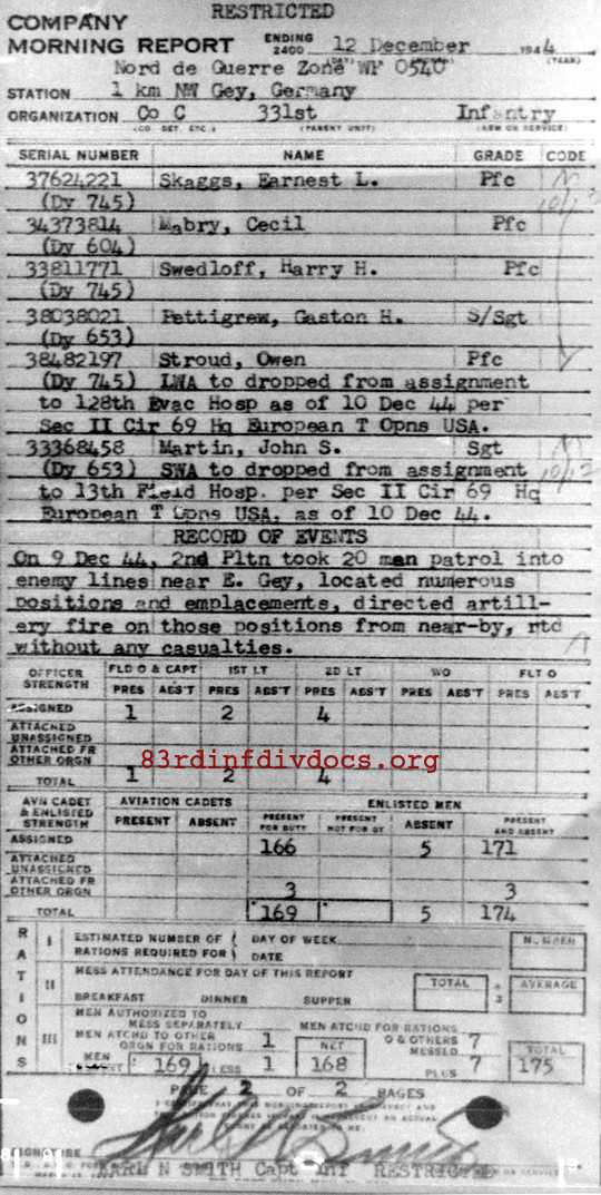 Morning report C Co, 1944-12-12, page 2 Morning report