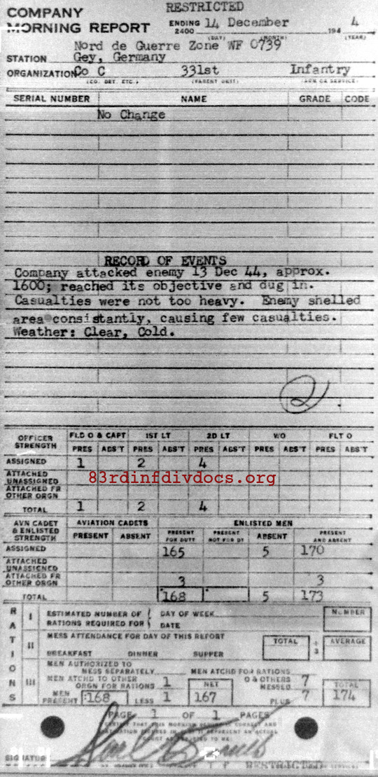 Morning report C Co, 1944-12-14, page 1 Morning report