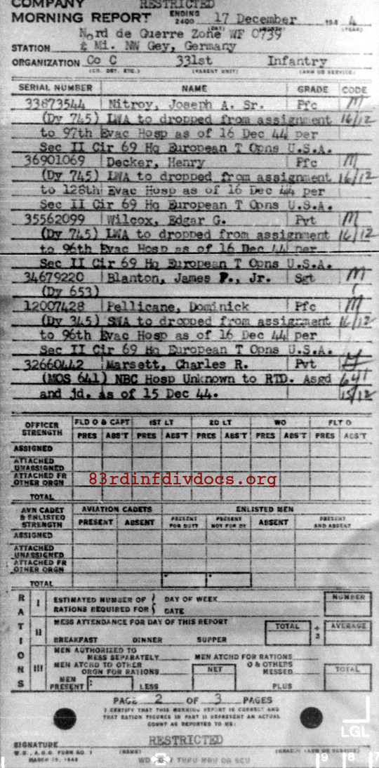 Morning report C Co, 1944-12-17, page 2 Morning report