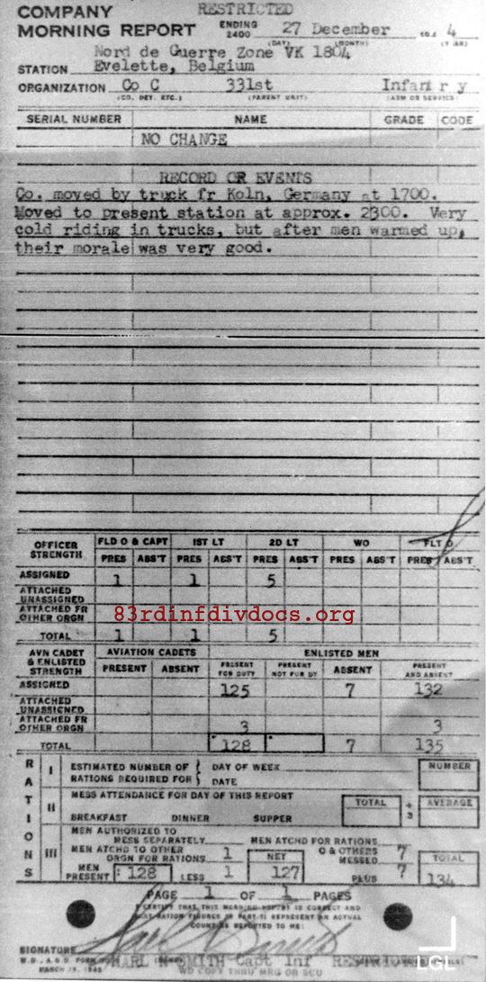 Morning report C Co, 1944-12-27, page 1 Morning report