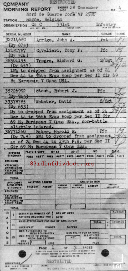 Morning report C Co, 1944-12-28, page 1 Morning report