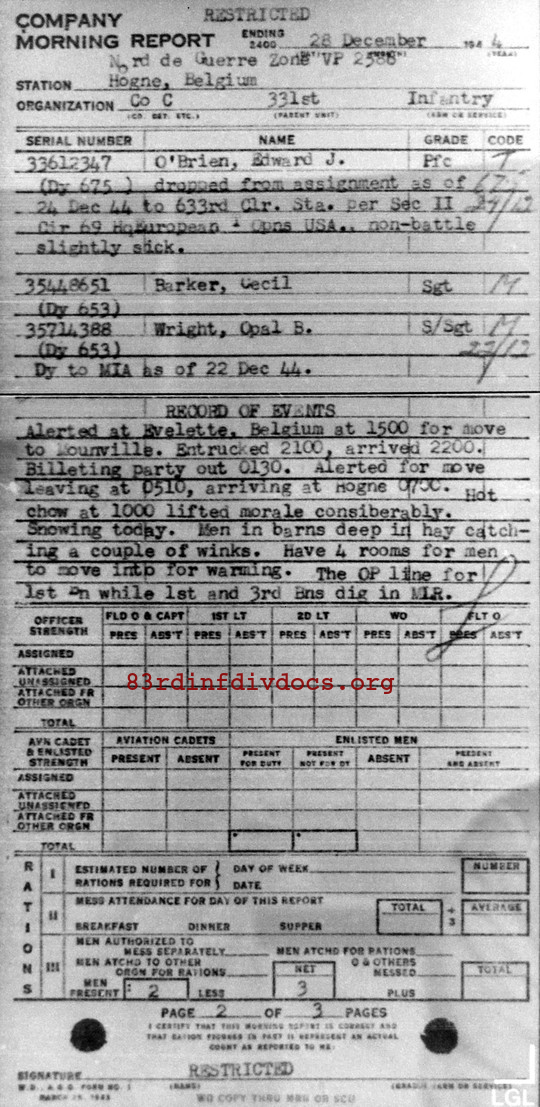 Morning report C Co, 1944-12-28, page 2 Morning report