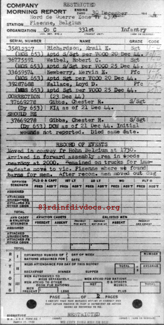 Morning report C Co, 1944-12-30, page 1 Morning report