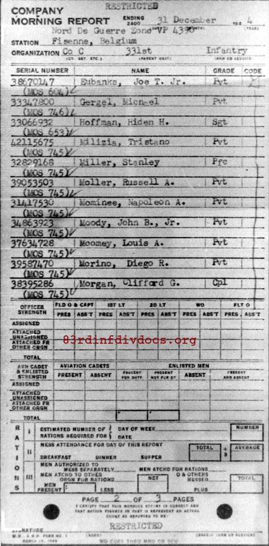 Morning report C Co, 1944-12-31, page 2 Morning report