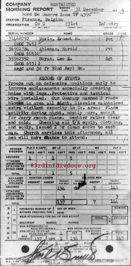 Morning report C Co, 1944-12-31, page 3 Morning report