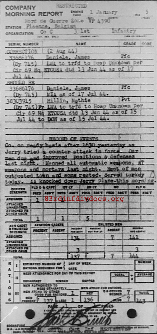 Morning report C Co, 1945-01-01, page 1 Morning report