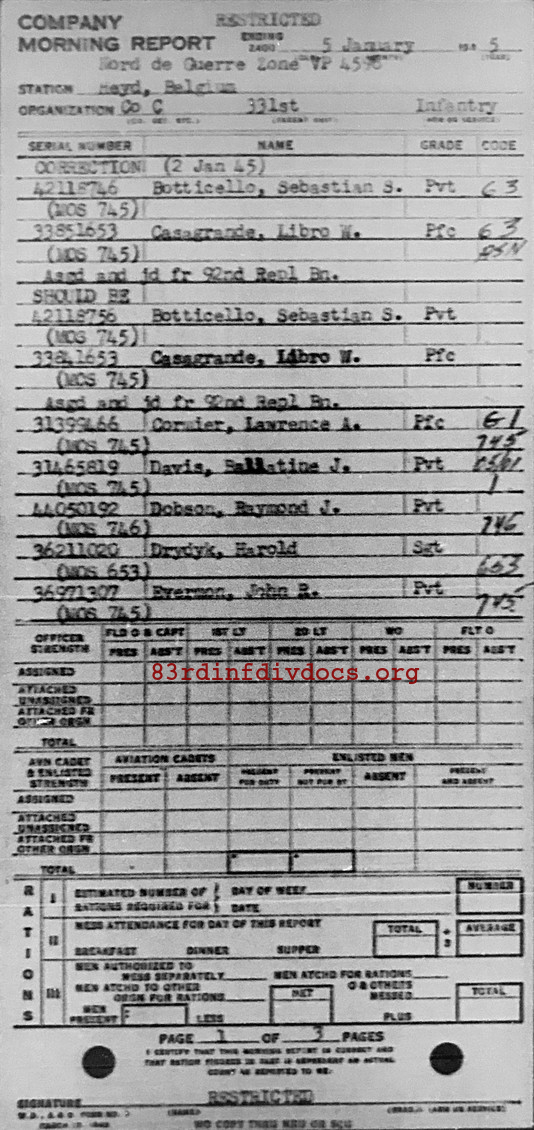 Morning report C Co, 1945-01-05, page 1 Morning report