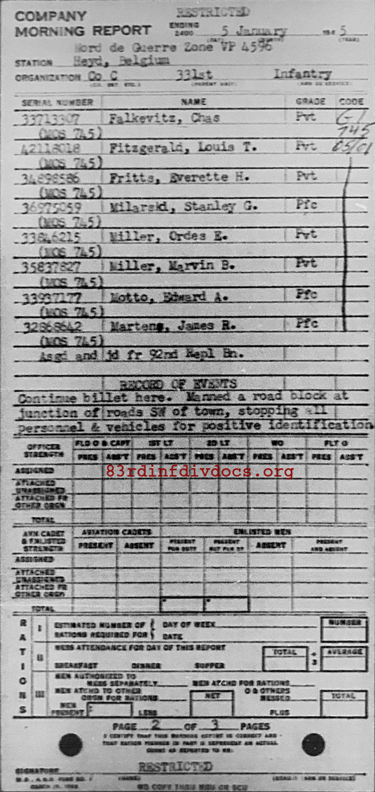 Morning report C Co, 1945-01-05, page 2 Morning report