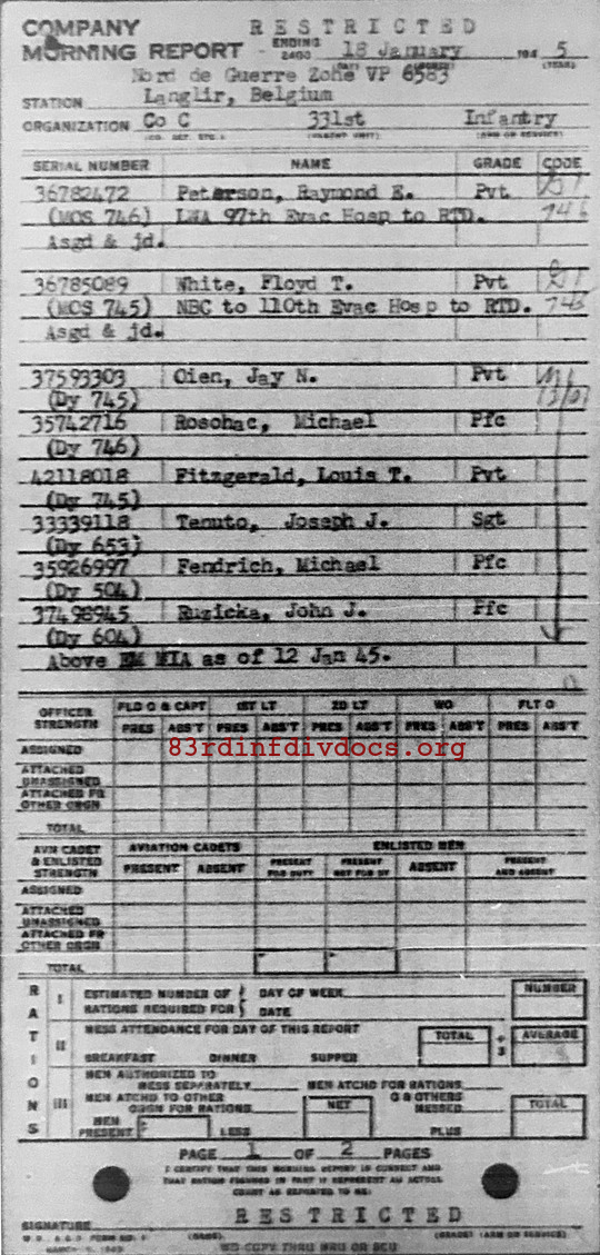 Morning report C Co, 1945-01-18, page 1 Morning report