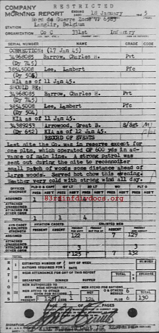 Morning report C Co, 1945-01-18, page 2 Morning report