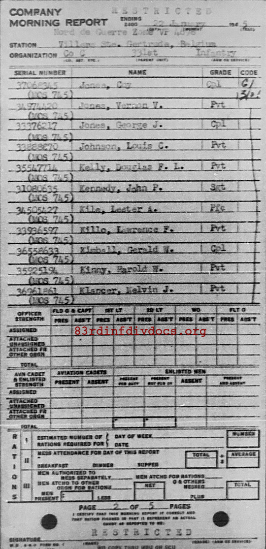 Morning report C Co, 1945-01-22, page 2 Morning report