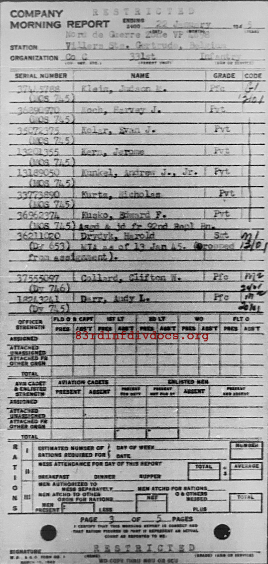 Morning report C Co, 1945-01-22, page 3 Morning report